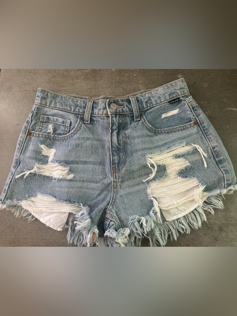 Cello Frayed Light Blue Distressed Denim Shorts